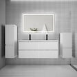 AICA SANITAIRE - Ensemble de Meuble Double Vasque Salle de Bain 120 cm en Ceramique + Miroir LED + Colonne,Blanc - vignette