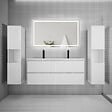 AICA SANITAIRE - Ensemble de Meuble Double Vasque Salle de Bain 120 cm en Ceramique + Miroir LED + Colonne,Blanc - vignette