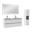 AICA SANITAIRE - Ensemble de Meuble Double Vasque Salle de Bain 120 cm en Ceramique + Miroir LED + Colonne,Blanc - vignette