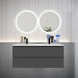 AICA SANITAIRE - Ensemble de Meuble Double Vasque Salle de Bain 120 cm en Ceramique + Miroir Rond LED + Colonne, Anthracite - vignette