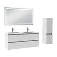 AICA SANITAIRE - Ensemble de Meuble Double Vasque Salle de Bain 120 cm en Ceramique + Miroir LED + Colonne,Blanc - vignette