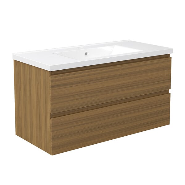 AICA SANITAIRE - AICA Ensemble de Meubles Salle de Bain avec Vasque 100cm, Meuble sous lavabo suspendu,Fonction soft-close,4 pièces Noyer - large