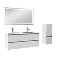 AICA SANITAIRE - Ensemble de Meuble Double Vasque Salle de Bain 120 cm en Ceramique + Miroir LED + Colonne,Blanc - vignette