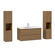 AICA SANITAIRE - AICA Ensemble de Meubles Salle de Bain avec Vasque 100cm, Meuble sous lavabo suspendu,Fonction soft-close,4 pièces Noyer - vignette