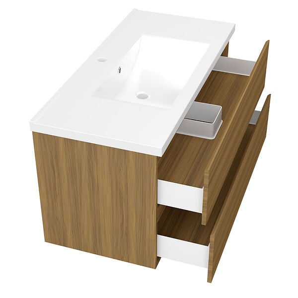 AICA SANITAIRE - AICA Ensemble de Meubles Salle de Bain avec Vasque 100cm, Meuble sous lavabo suspendu,Fonction soft-close,4 pièces Noyer - large