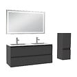 AICA SANITAIRE - Ensemble de Meuble Double Vasque Salle de Bain 120 cm en Ceramique + Miroir LED + Colonne, Anthracite - vignette