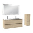 AICA SANITAIRE - Ensemble de Meuble Double Vasque Salle de Bain 120 cm en Ceramique + Miroir LED + Colonne, Chêne Wotan - vignette