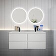AICA SANITAIRE - Ensemble de Meuble Double Vasque Salle de Bain 120 cm en Ceramique + Miroir Rond LED + Colonne, Blanc - vignette