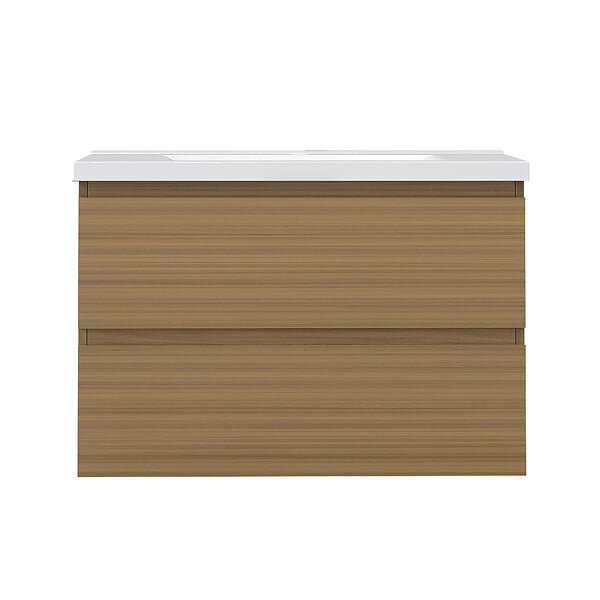 AICA SANITAIRE - AICA Ensemble de Meubles Salle de Bain avec Vasque 80cm, Meuble sous lavabo suspendu,Fonction soft-close,2 pièces Noyer - large
