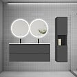 AICA SANITAIRE - Ensemble de Meuble Double Vasque Salle de Bain 120 cm en Ceramique + Miroir Rond LED + Colonne, Anthracite - vignette