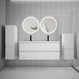 AICA SANITAIRE - Ensemble de Meuble Double Vasque Salle de Bain 120 cm en Ceramique + Miroir Rond LED + Colonne, Blanc - vignette
