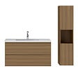 AICA SANITAIRE - AICA Ensemble de Meubles Salle de Bain avec Vasque 100cm, Meuble sous lavabo suspendu,Fonction soft-close,3 pièces Noyer - vignette
