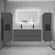 AICA SANITAIRE - Ensemble de Meuble Double Vasque Salle de Bain 120 cm en Ceramique + Miroir LED + Colonne, Anthracite - vignette