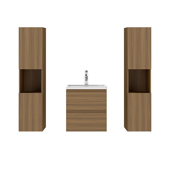 AICA SANITAIRE - AICA Ensemble de Meubles Salle de Bain avec Vasque 50cm, Meuble sous lavabo suspendu,Fonction soft-close,4 pièces Noyer - large