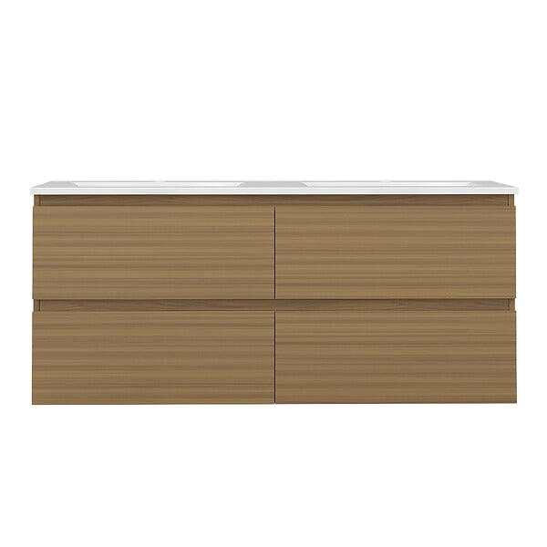 AICA SANITAIRE - AICA Ensemble de Meuble Double Vasque 120 cm Salle de Bain, Meuble sous lavabo suspendu,Fonction soft-close,2 pièces Noyer - large