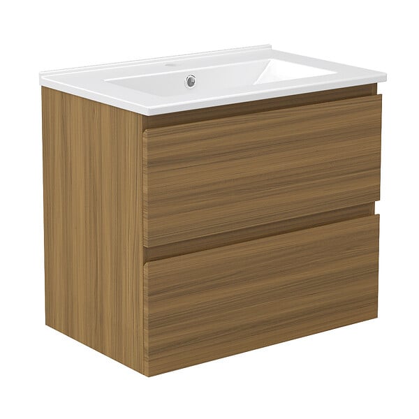 AICA SANITAIRE - AICA Ensemble de Meubles Salle de Bain avec Vasque 60cm, Meuble sous lavabo suspendu,Fonction soft-close,3 pièces Noyer - large