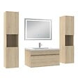 AICA SANITAIRE - AICA Ensemble de Meubles Mural Salle de Bain 80cm avec Céramique Vasque et Miroir Lumineux,4 Pièces Chêne - vignette