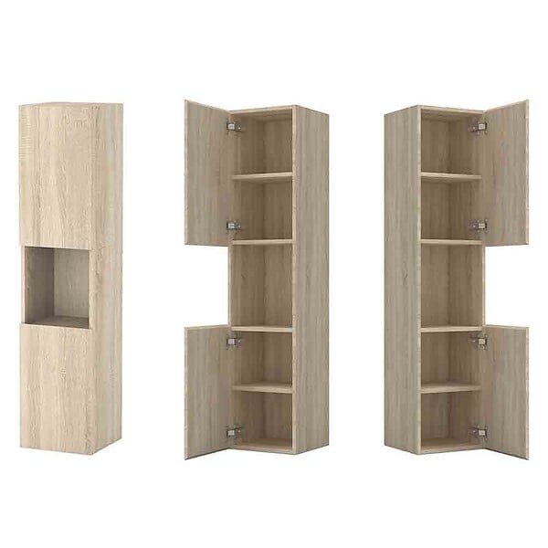 AICA SANITAIRE - AICA Ensemble de Meubles Mural Salle de Bain 80cm avec Céramique Vasque et Miroir Lumineux,4 Pièces Chêne - large