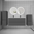 AICA SANITAIRE - Ensemble de Meuble Double Vasque Salle de Bain 120 cm en Ceramique + Miroir Rond LED + Colonne, Anthracite - vignette