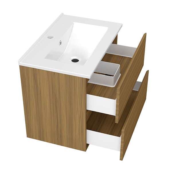 AICA SANITAIRE - AICA Ensemble de Meubles Salle de Bain avec Vasque 60cm, Meuble sous lavabo suspendu,Fonction soft-close,4 pièces Noyer - large