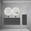 AICA SANITAIRE - Ensemble de Meuble Double Vasque Salle de Bain 120 cm en Ceramique + Miroir Rond LED + Colonne, Anthracite - vignette