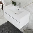 AICA SANITAIRE - AICA Ensemble de Meubles Mural Salle de Bain 80cm avec Céramique Vasque et Miroir Lumineux,4 Pièces Blanc - vignette