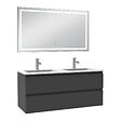 AICA SANITAIRE - Ensemble de Meuble Double Vasque Salle de Bain 120 cm en Ceramique + Miroir LED, Anthracite - vignette