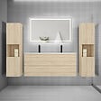 AICA SANITAIRE - Ensemble de Meuble Double Vasque Salle de Bain 120 cm en Ceramique + Miroir LED + Colonne, Chêne Wotan - vignette