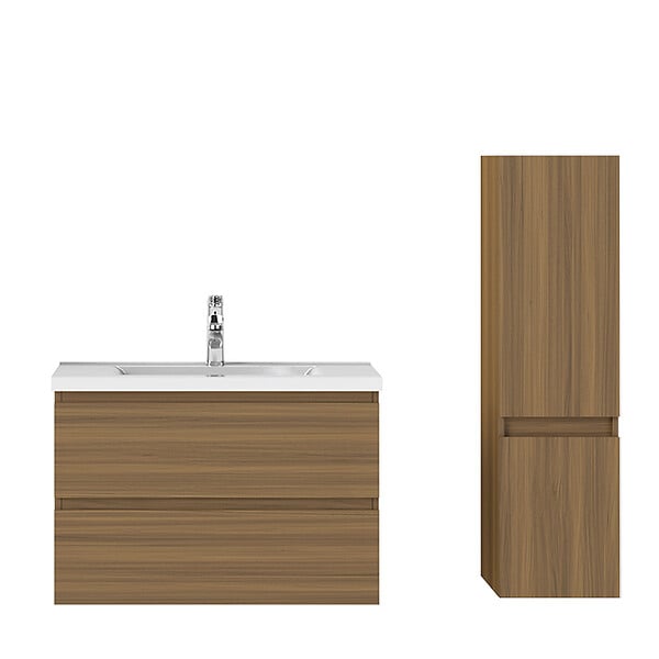 AICA SANITAIRE - AICA Ensemble de Meubles Salle de Bain avec Vasque 80cm, Meuble sous lavabo suspendu,Fonction soft-close,3 pièces Noyer - large