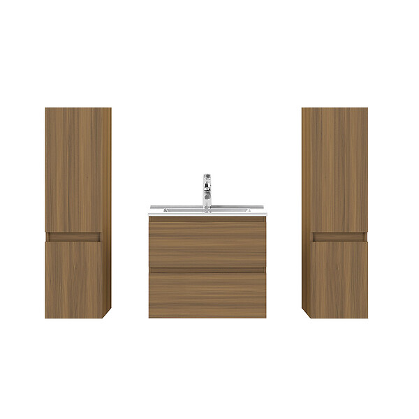 AICA SANITAIRE - AICA Ensemble de Meubles Salle de Bain avec Vasque 60cm, Meuble sous lavabo suspendu,Fonction soft-close,4 pièces Noyer - large