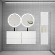 AICA SANITAIRE - Ensemble de Meuble Double Vasque Salle de Bain 120 cm en Ceramique + Miroir Rond LED + Colonne, Blanc - vignette