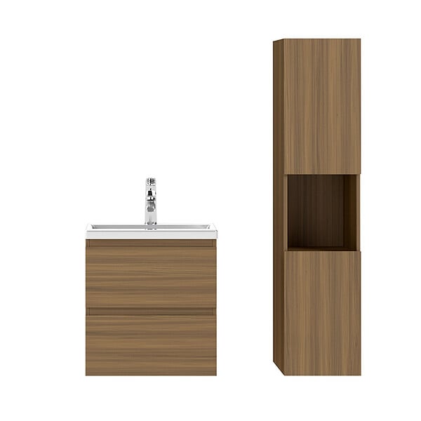 AICA SANITAIRE - AICA Ensemble de Meubles Salle de Bain avec Vasque 50cm, Meuble sous lavabo suspendu,Fonction soft-close,3 pièces Noyer - large