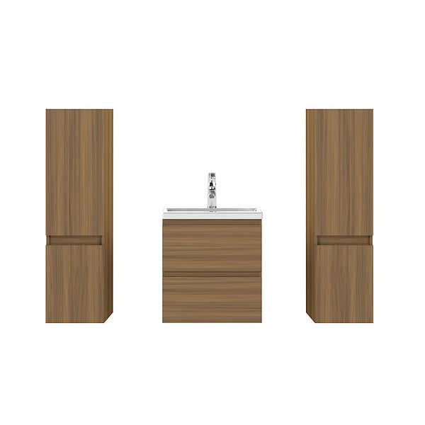 AICA SANITAIRE - AICA Ensemble de Meubles Salle de Bain avec Vasque 50cm, Meuble sous lavabo suspendu,Fonction soft-close,4 pièces Noyer - large