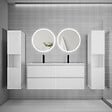 AICA SANITAIRE - Ensemble de Meuble Double Vasque Salle de Bain 120 cm en Ceramique + Miroir Rond LED + Colonne, Blanc - vignette