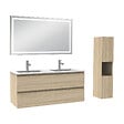 AICA SANITAIRE - Ensemble de Meuble Double Vasque Salle de Bain 120 cm en Ceramique + Miroir LED + Colonne, Chêne Wotan - vignette