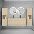 AICA SANITAIRE - Ensemble de Meuble Double Vasque Salle de Bain 120 cm en Ceramique + Miroir Rond LED + Colonne, Chêne Wotan - vignette