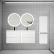 AICA SANITAIRE - Ensemble de Meuble Double Vasque Salle de Bain 120 cm en Ceramique + Miroir Rond LED + Colonne, Blanc - vignette
