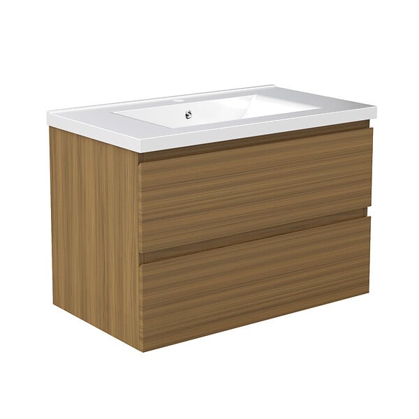 AICA SANITAIRE - AICA Ensemble de Meubles Salle de Bain avec Vasque 80cm, Meuble sous lavabo suspendu,Fonction soft-close,4 pièces Noyer - large