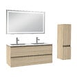 AICA SANITAIRE - Ensemble de Meuble Double Vasque Salle de Bain 120 cm en Ceramique + Miroir LED, Chêne Wotan - vignette