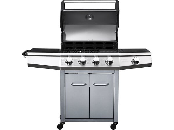 HABITAT ET JARDIN - Barbecue gaz avec LED "Bingo 5" - 5 Brûleurs dont 1 latéral - 15.2kW + Housse protection - Argenté - large