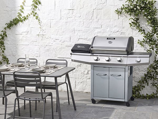 HABITAT ET JARDIN - Barbecue Gaz "Bingo 4" - 4 brûleurs dont 1 latéral - 14kW + Housse protection - Argenté - large