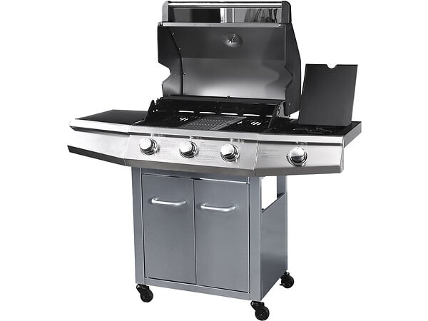 HABITAT ET JARDIN - Barbecue Gaz "Bingo 4" - 4 brûleurs dont 1 latéral - 14kW + Housse protection - Argenté - large