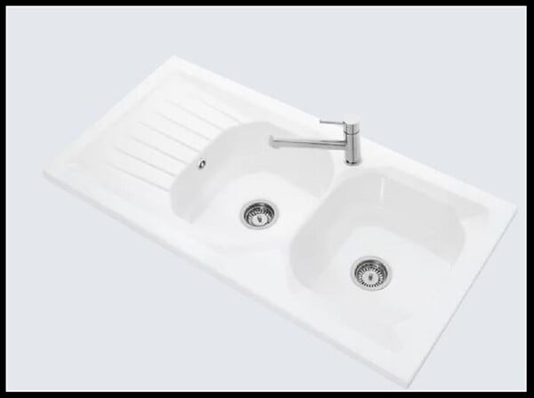 VILLEROY & BOCH - Evier 2 bacs WINDSOR PLUS - Dimensions : 120x 60 cm - En céramique - Blanc brillant - Avec égouttoir - VILLEROY ET BOCH - large