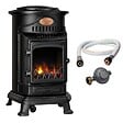UNIVERSAL - Poêle à gaz 3,4KW NOIR Fonte Véritable Effet feu de bois + Tuyau gaz + Détendeur butane Provence Sahara - vignette
