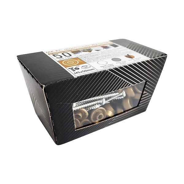 KLASIKA GARDEN - Rondelles d’étanchéité + vis à bois M5 x 50 mm pour plaques polycarbonate et ondulées, bronze, lot de 50 - large
