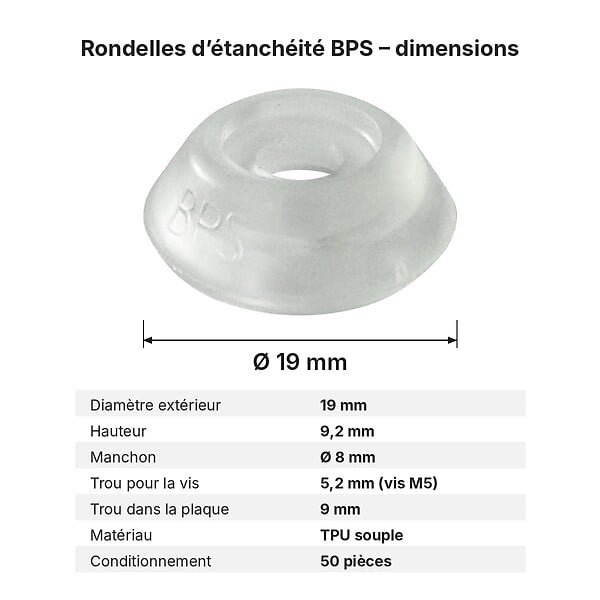 KLASIKA GARDEN - Rondelles d’étanchéité + vis autoperceuses M5 x 40 mm pour plaques polycarbonate et ondulées, gris, lot de 50 - large