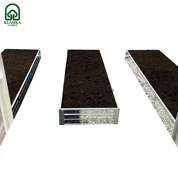 KLASIKA GARDEN - Kit de carrés potagers pour serre de 2,35 à 2,5 m de large, longueur 4 m – 11 bacs en acier galvanisé, 20 cm - large