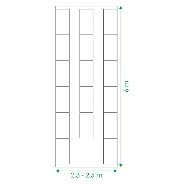 KLASIKA GARDEN - Kit de carrés potagers pour serre de 2,35 à 2,5 m de large, longueur 6 m – 17 bacs en acier galvanisé, 20 cm - large
