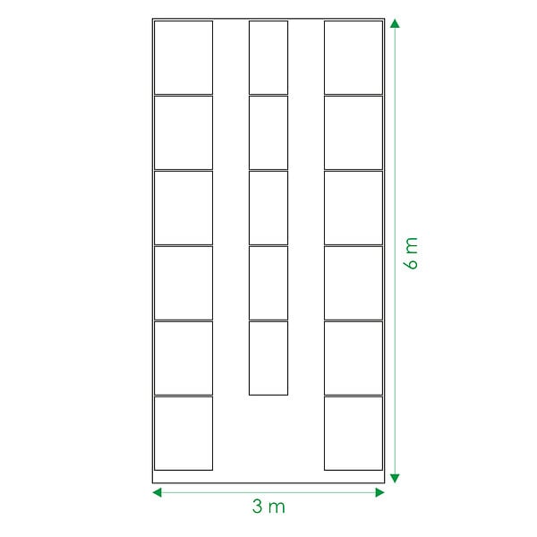 KLASIKA GARDEN - Kit de carrés potagers pour serre de 3 m de large, longueur 6 m – 17 bacs en acier galvanisé, 20 cm - large