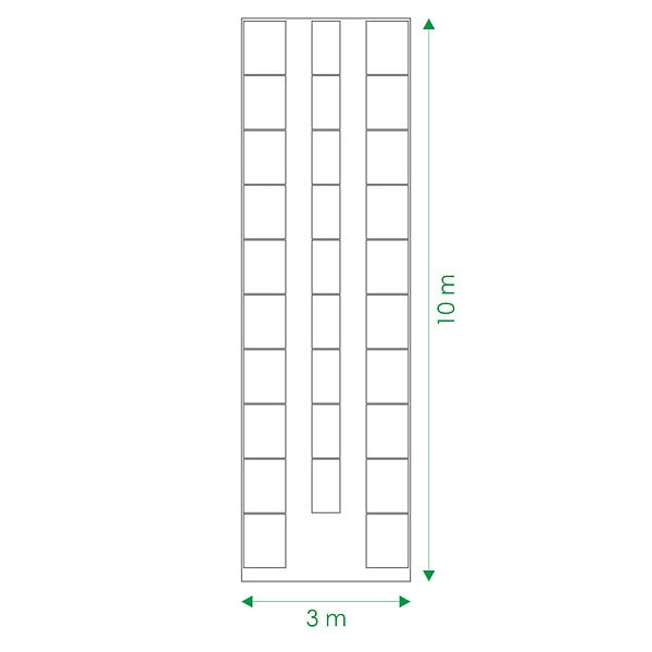 KLASIKA GARDEN - Kit de carrés potagers pour serre de 3 m de large, longueur 10 m – 29 bacs en acier galvanisé, 20 cm - large